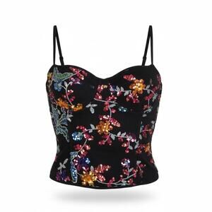 Pretty Little Thing Black & Bright Sequined Floral Structured Corset Top | 10